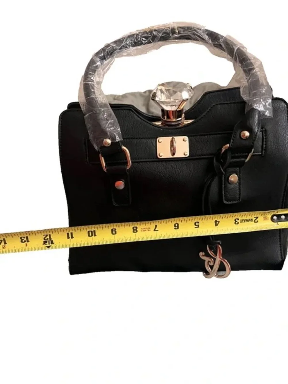 Amy & Joey Black Bling Rhinestone Satchel Purse Crystal Clasp New with tags